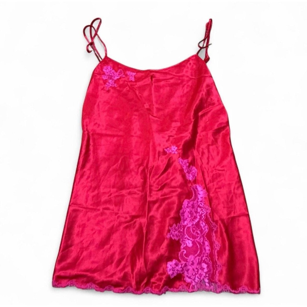 Victoria's Secret Vintage 2003 Red Pink Satin Lace Slip Dress L Y2K Lingerie